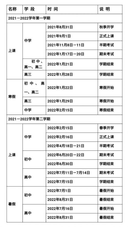 2022年福建各地寒暑假时间定了