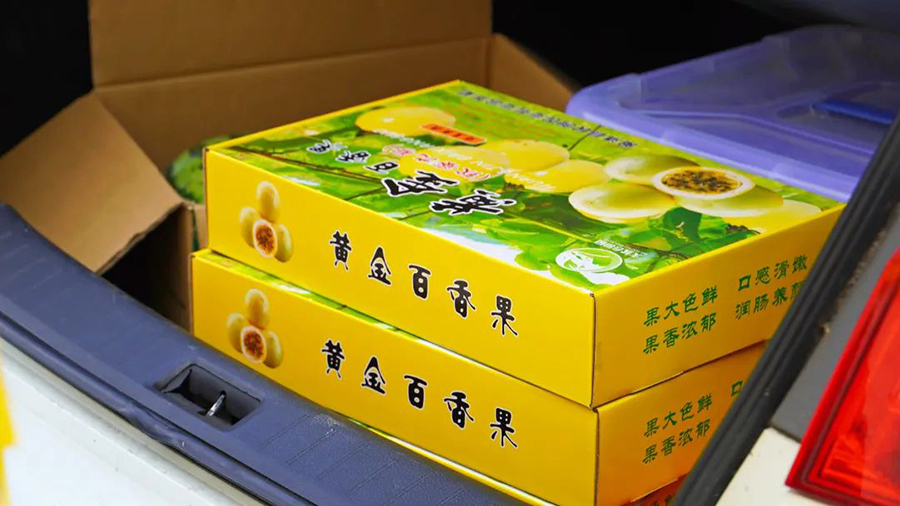 这些精心包装的百香果，带来了可观的收入。