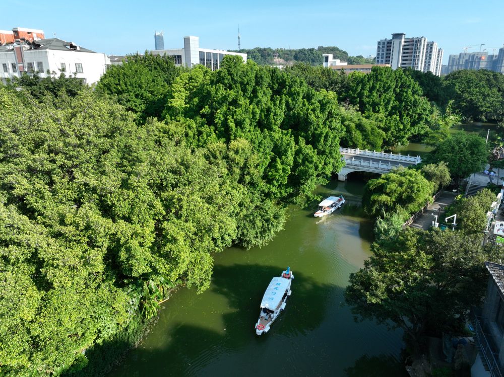 8月7日,游客乘坐“福舟”游船游览福州白马河。新华社记者 姜克红 摄