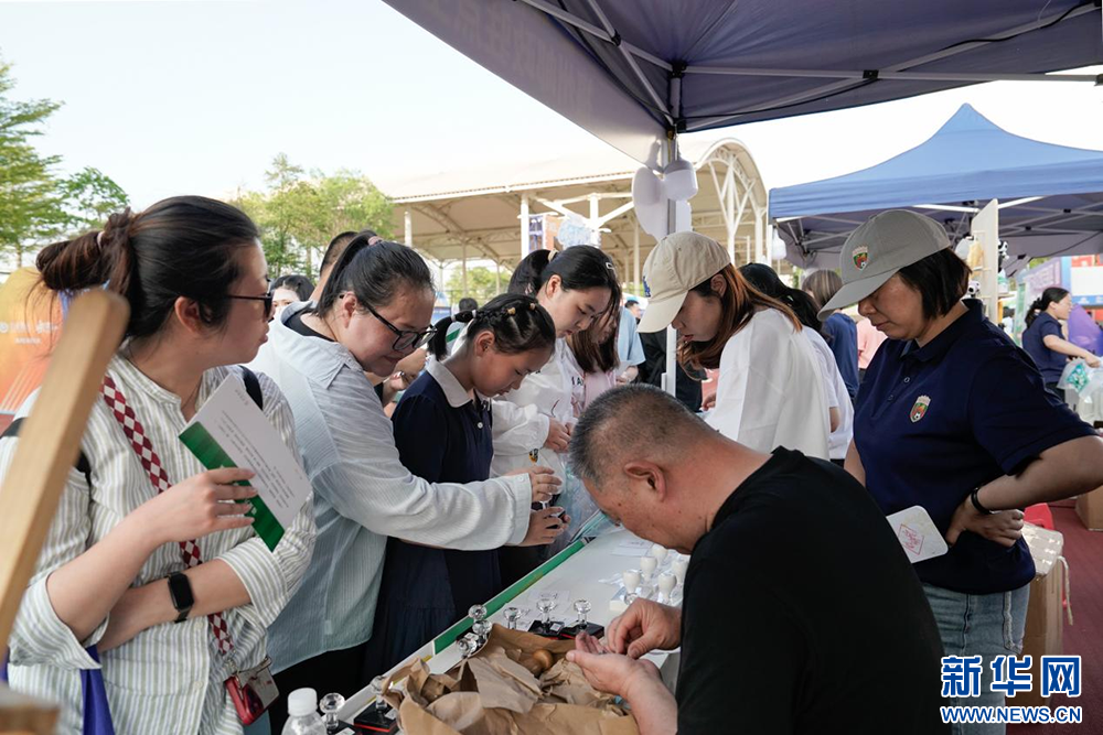 民游客在嘉年华活动现场选购“闽超”文创产品。新华网 蒋巧玲 摄