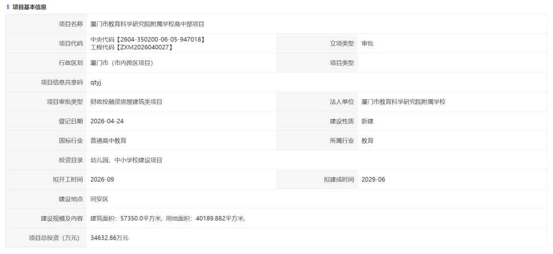 厦门市教科院附属学校要办高中