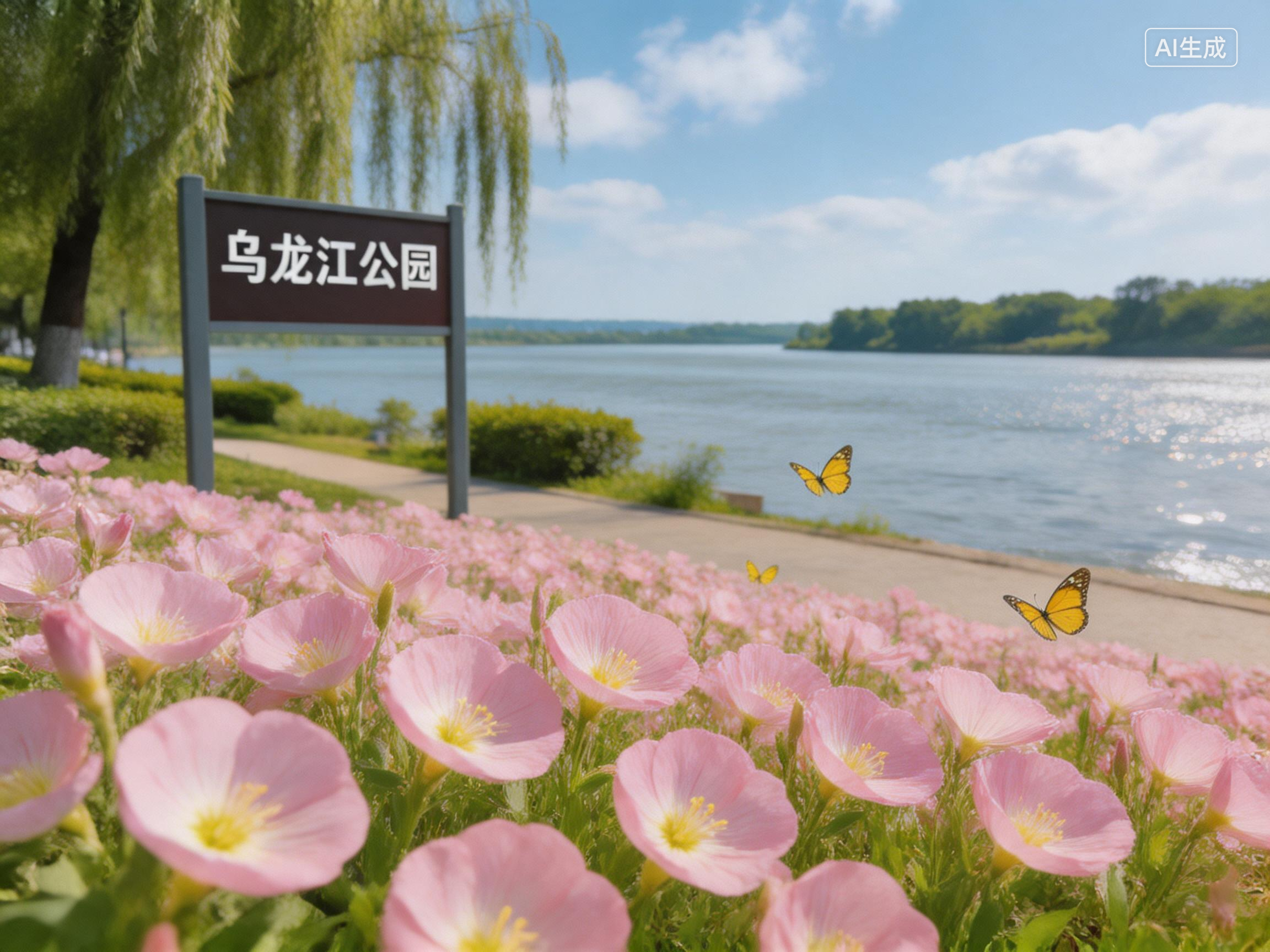 乌龙江公园美丽月见草开放