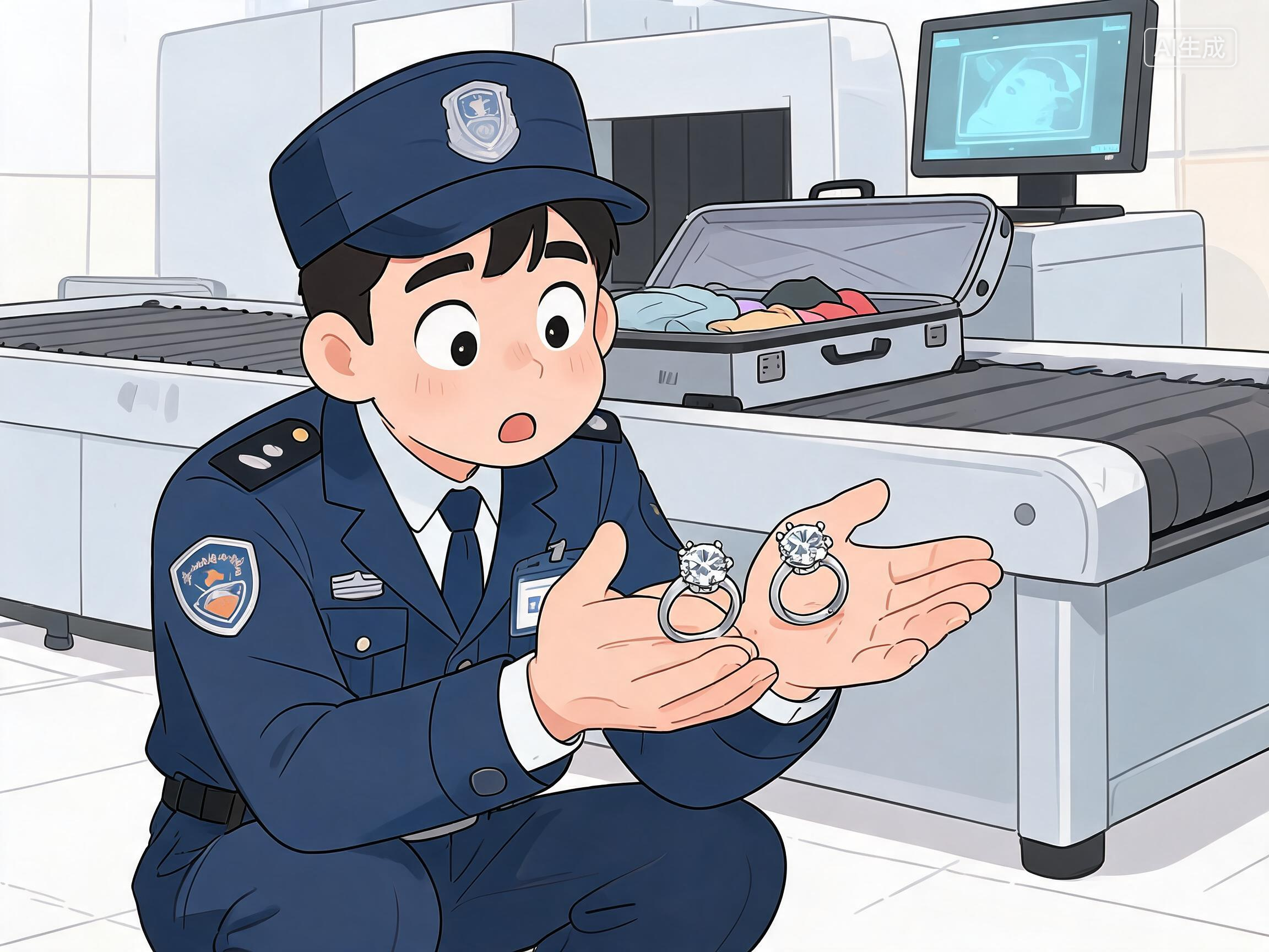 安检员捡到两枚钻戒 警方半小时寻到失主
