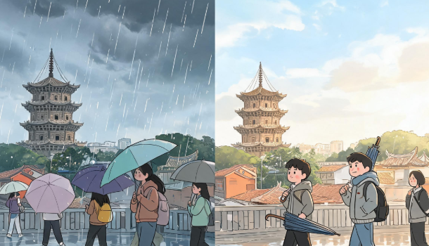 泉州市阵雨 明日雨水渐歇 气温略有下降 沿海风力增强