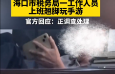 税务局职工被曝上班脚翘桌上玩手游 官方回应：正调查处理
