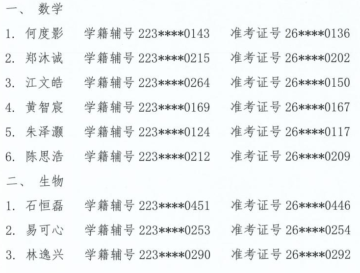 各30人!福州一中、师大附中竞赛生名单公示!