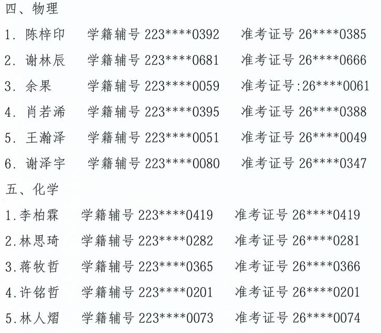 各30人!福州一中、师大附中竞赛生名单公示!