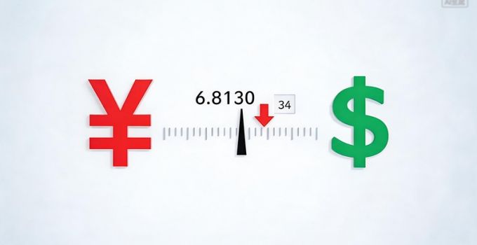 人民币对美元汇率中间价报6.8130 调贬34个基点