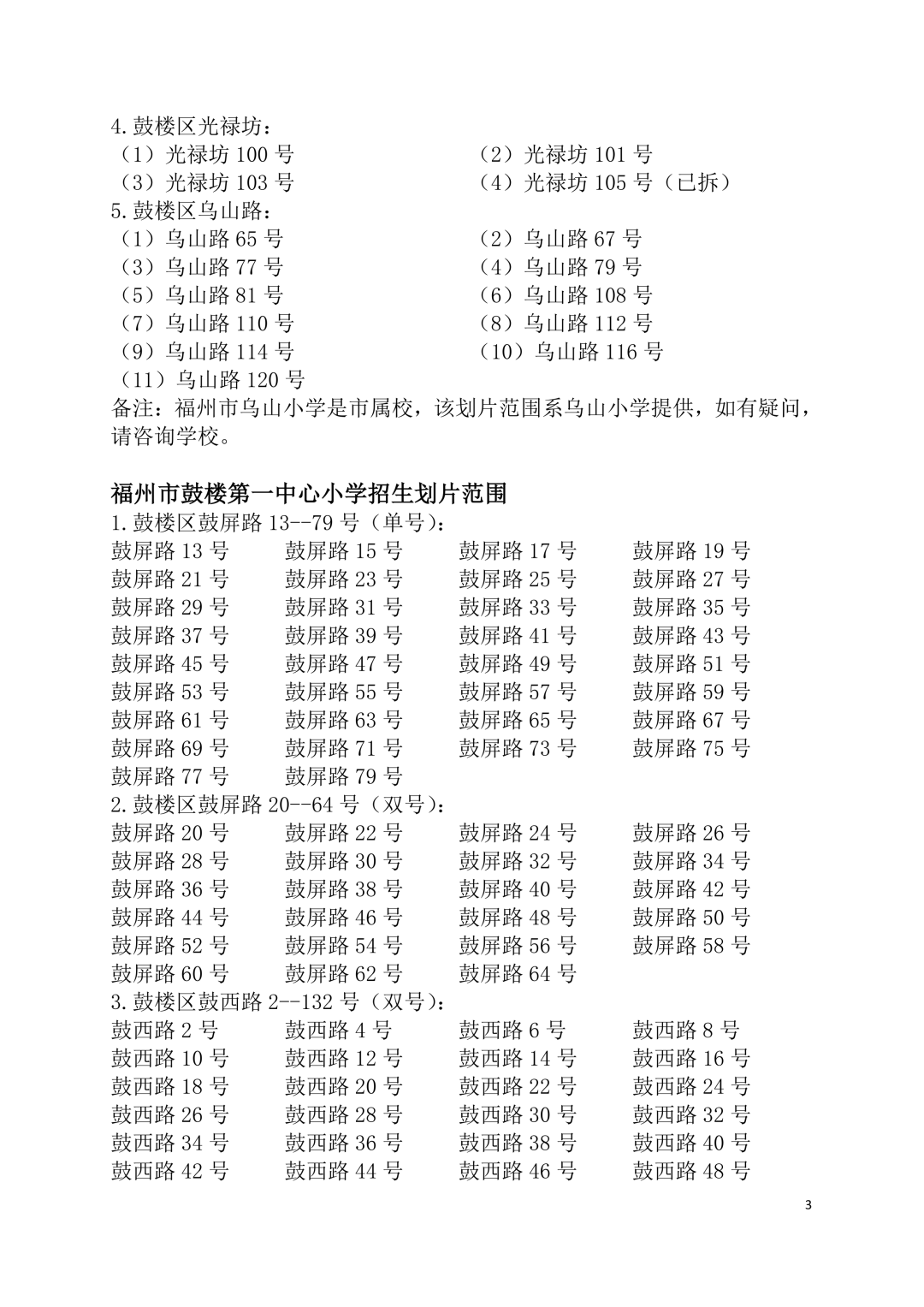 2026年福州鼓楼区小学划片范围公布
