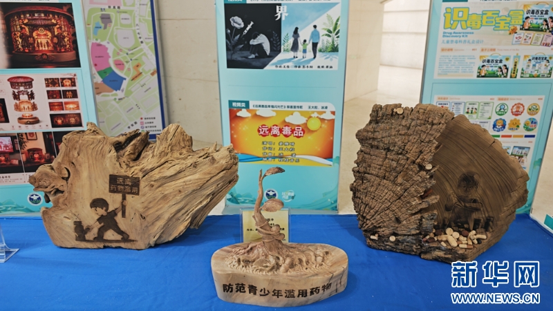 现场展示的禁毒文创作品。新华网 刘丰 摄