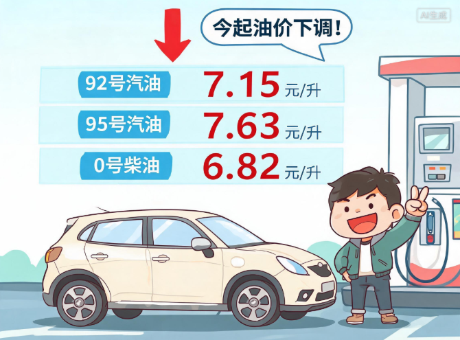 汽柴油价格今起下调 92号汽油每升7.15元