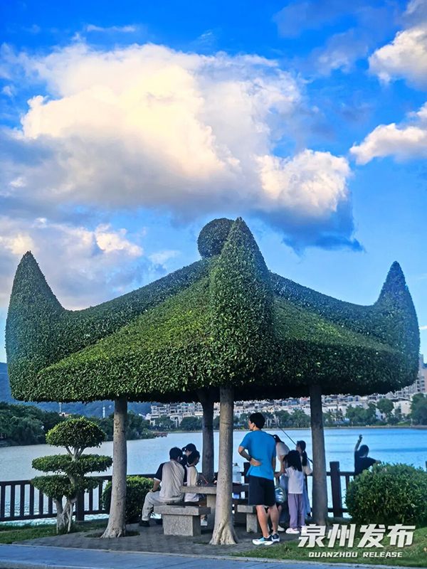 在公园凉亭里纳凉