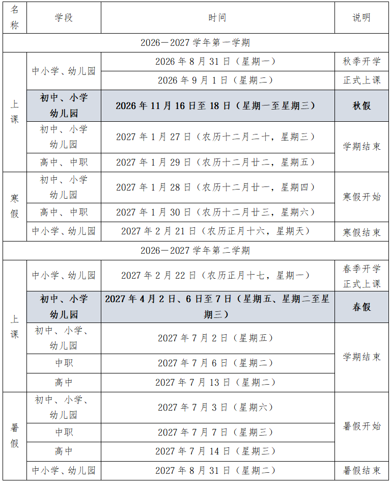福州各区县春秋假时间安排全部出炉