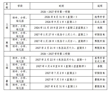 福州各区县春秋假时间安排全部出炉