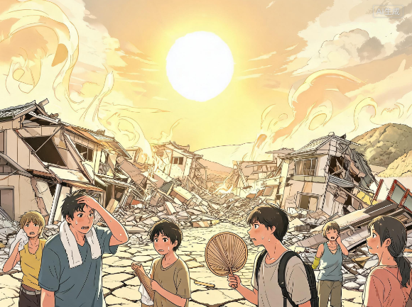 日本熊本县地震灾区持续高温