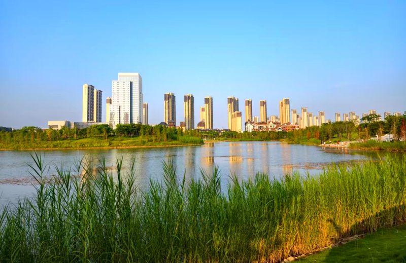 澄澈湖水轻轻荡漾，岸边绿植郁郁葱葱、错落有致，阳光洒下来波光粼粼，随手一拍都是治愈系森系大片，一年四季景色各有韵味，步步清风、满眼绿意，氛围感直接拉满。