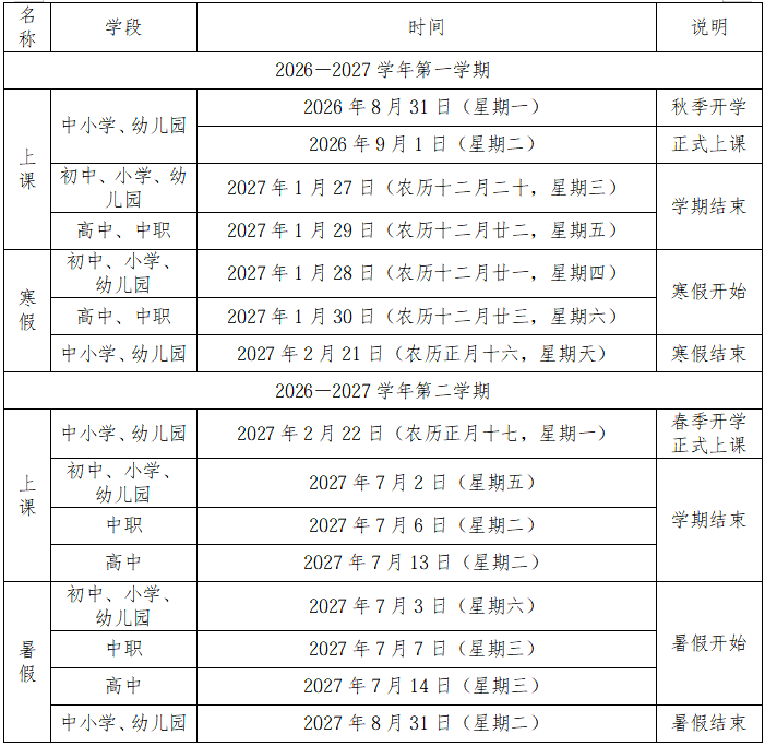 2026年秋季福州中小学开学时间定了！