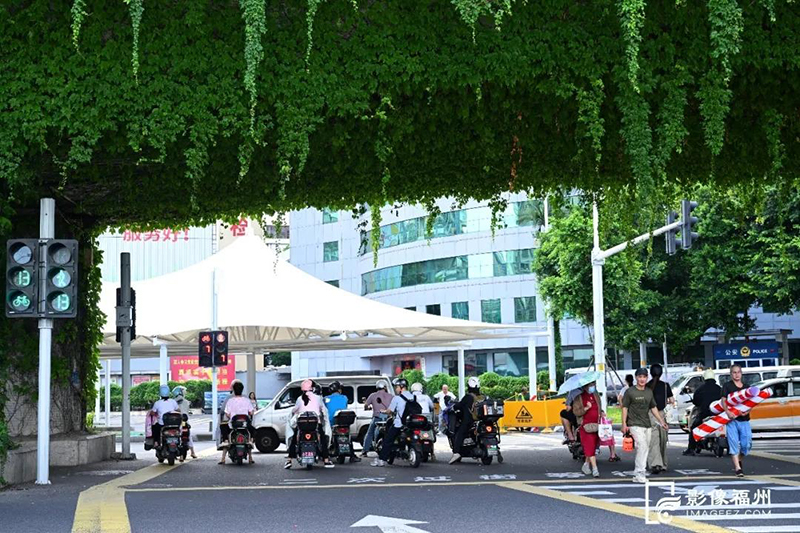 二环路杨桥路口巨型遮阳棚为市民带去清凉。记者 叶诚 摄