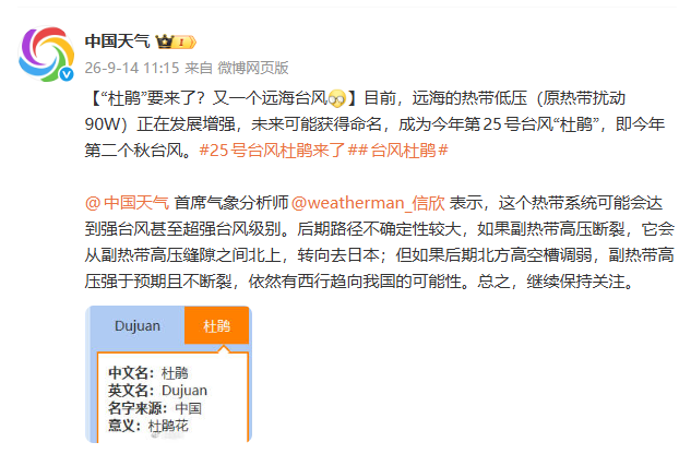 台风“杜鹃”或将生成，福州天气将开启“晴雨交替”模式