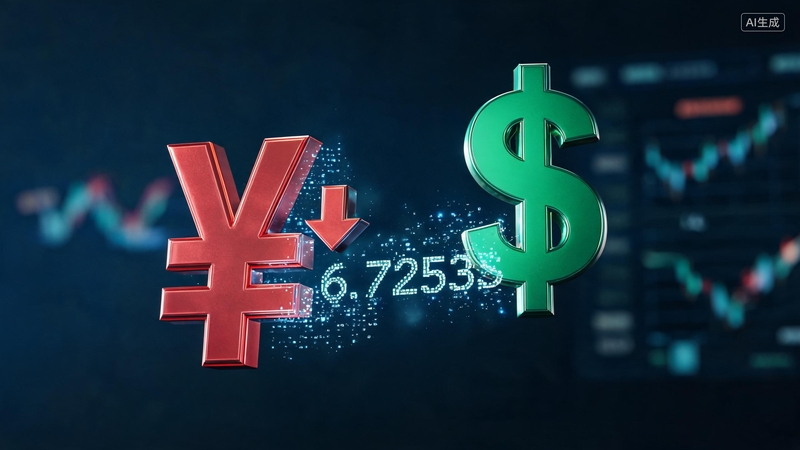人民币对美元汇率中间价报6.7253 调贬4个基点