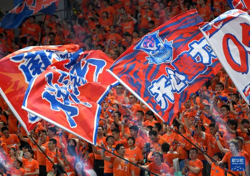 10月17日,现场球迷为球队加油。新华社记者 魏培全 摄