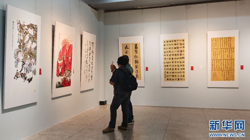 10月21日，参观者在观看书画展。新华网 刘丰 摄