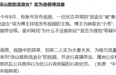 深山救助流浪女 实为造假博流量 二人被行政拘留